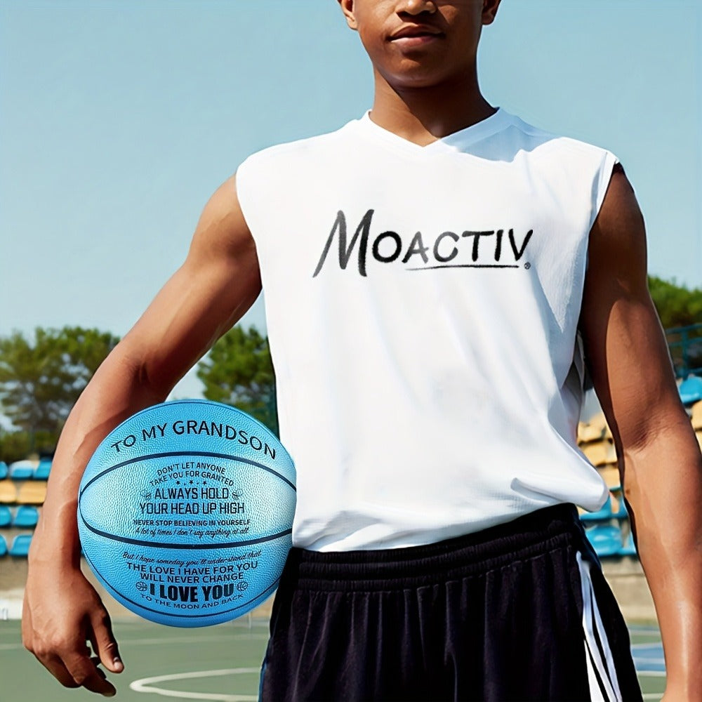 Engraved Basketball Gift for Grandson & Son – Size 7 PU Indoor Outdoor with Pump, Inspirational Message, Birthday Christmas Gift