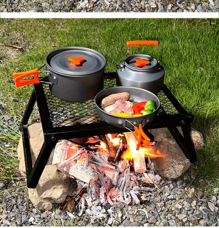 Portable Camping Bonfire Grill with Storage Bag – Heavy Duty Iron Barbecue Rack for Outdoor Picnic, RV Party & Firewood Heating