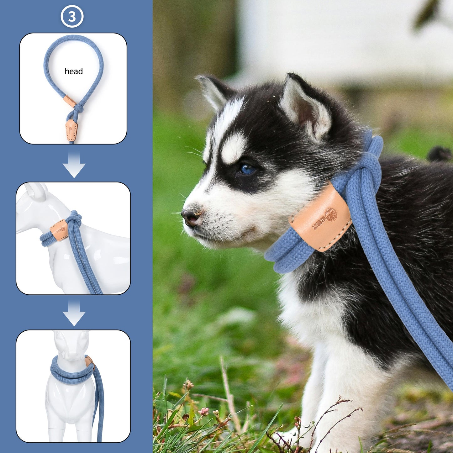 Dog Slip Leash and Harness 2-in-1 Rope Lead – No Pull All-in-One Training Leash for Puppies & Small Dogs, Adjustable Slip Lead with Soft