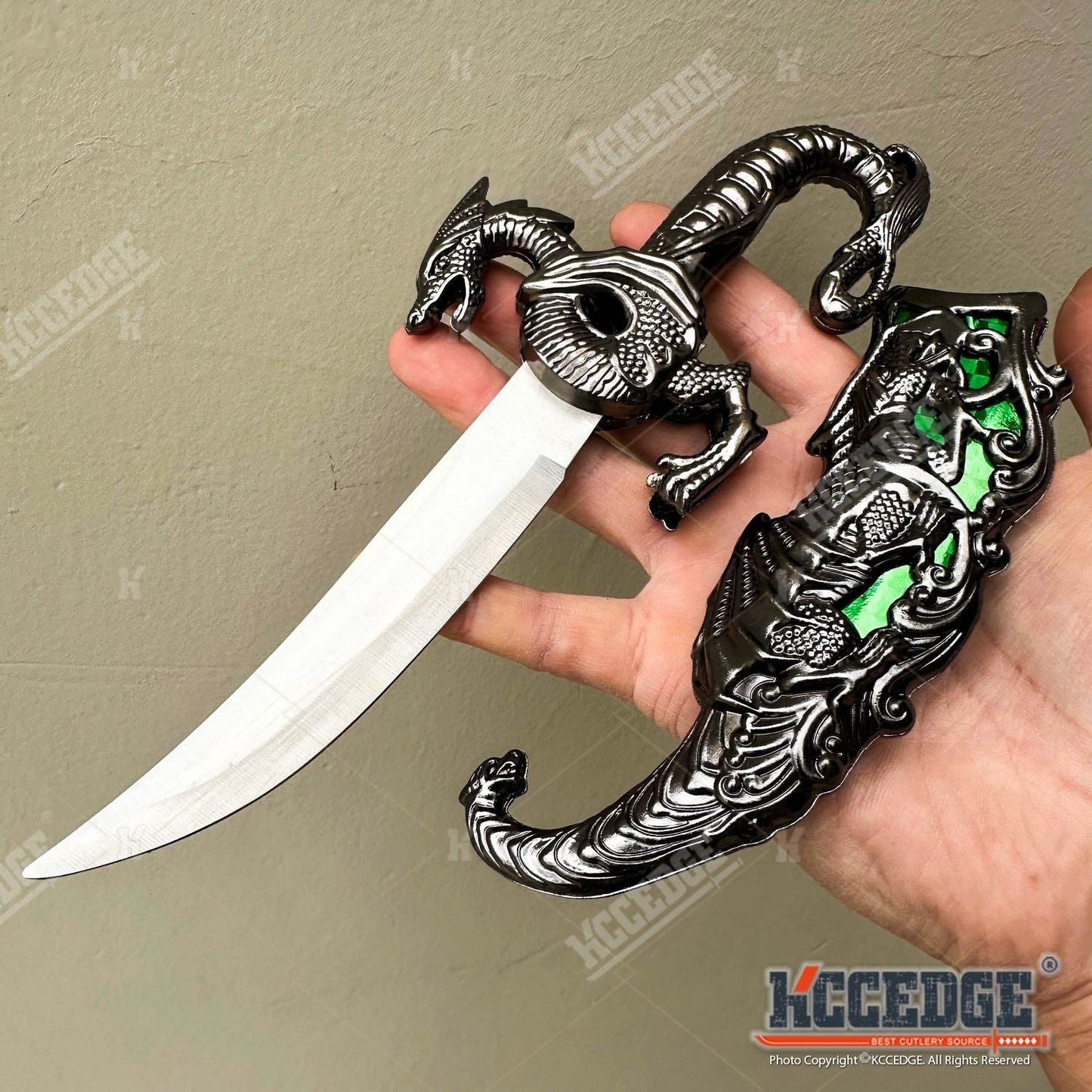 Medieval Fantasy Fixed Blade Knife with Scabbard – 9" Dragon Cosplay Collectible Dagger, 440 Stainless Steel