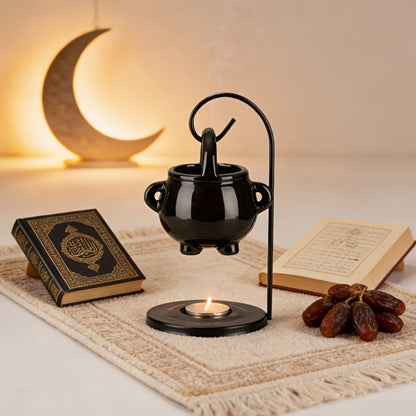 Ceramic Wax Melter Hanging Incense Holder Tealight Diffuser Black Witch Style Home Decor for Everyday Face, Beard and Body Grooming