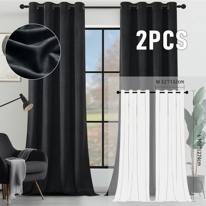 Velvet Room Darkening Curtains 2 Panels, Grommet Top Thermal Insulated Soundproof Blackout Curtains for Living Room Bedroom
