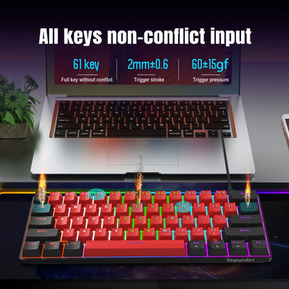 60% Mechanical Gaming Keyboard Wired 61 Keys Green Switch, Compact Tenkeyless Clicky Keyboard for PC Laptop Windows Gaming Typing