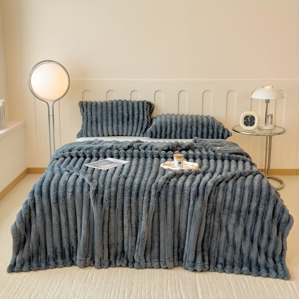 Plush Knit Faux Fur Blanket in Space Gray, Creamy White or Pink with Two Large Metric Size Options