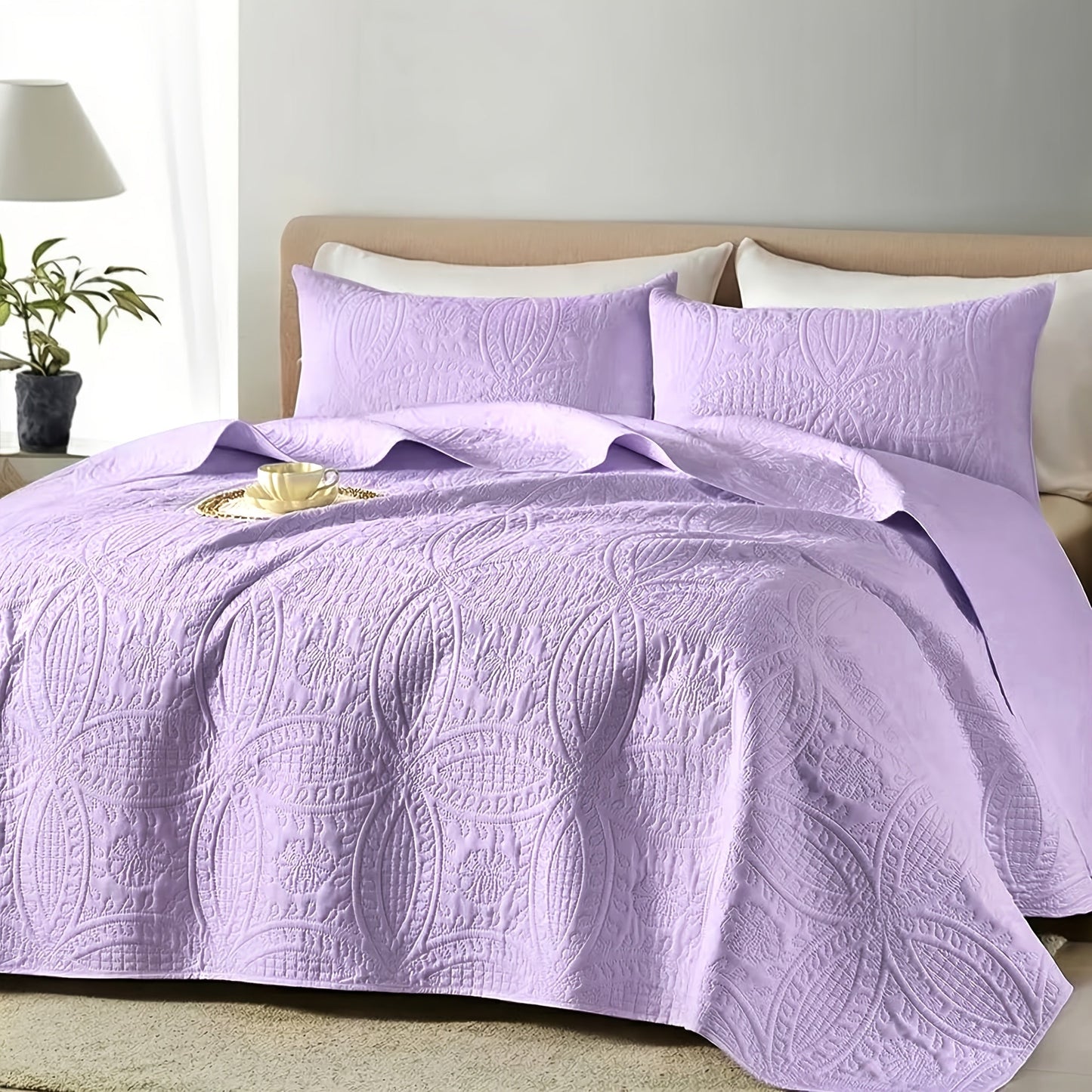 Quilt Coverlet Set 2-3 Piece Lightweight Microfiber Bedspread Coin Pattern Soft Skin-Friendly Anti-Allergy Machine Washable Twin Full Queen
