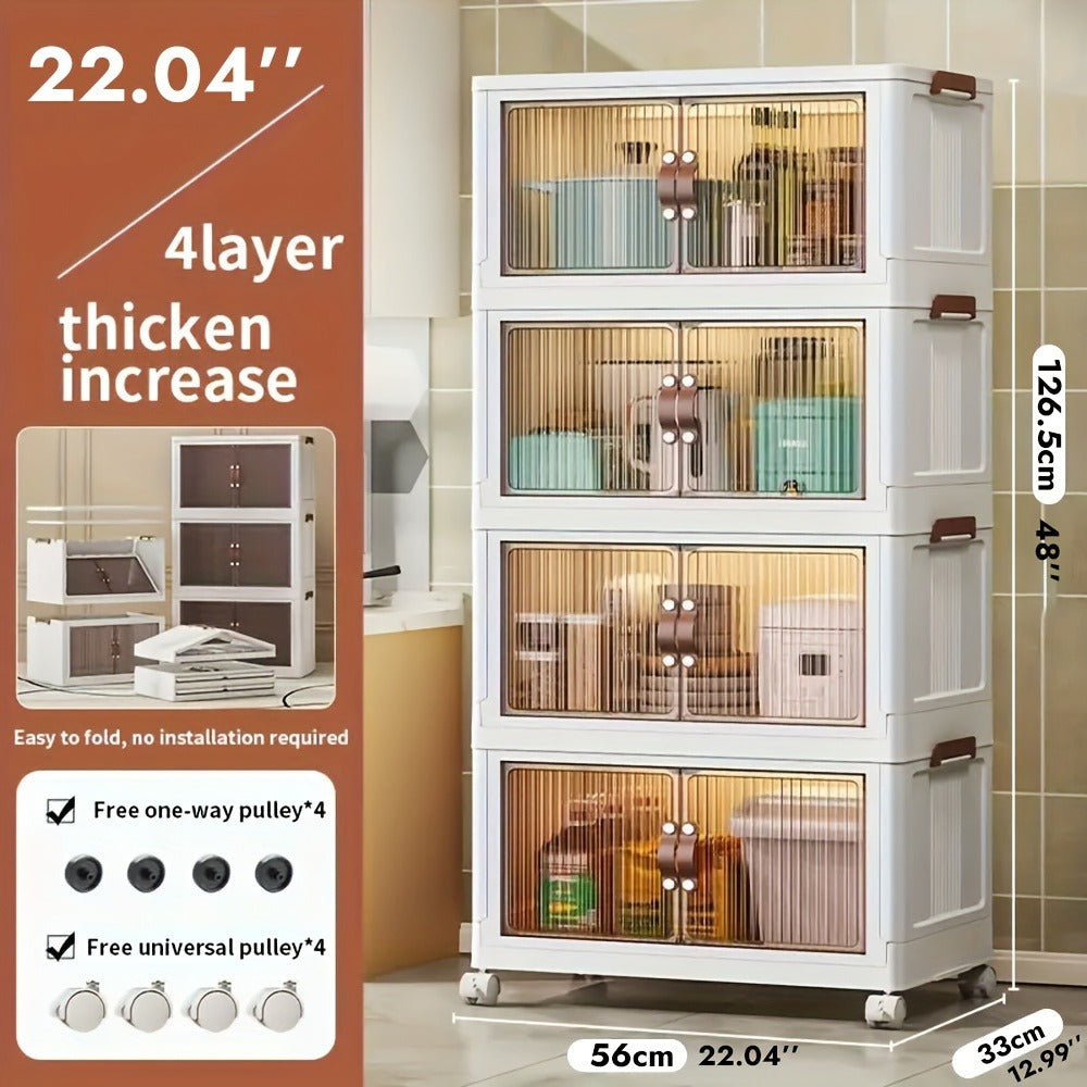 56cm Foldable Rolling Storage Cabinet with Front Doors and Three-, Four- or Five-Layer Options