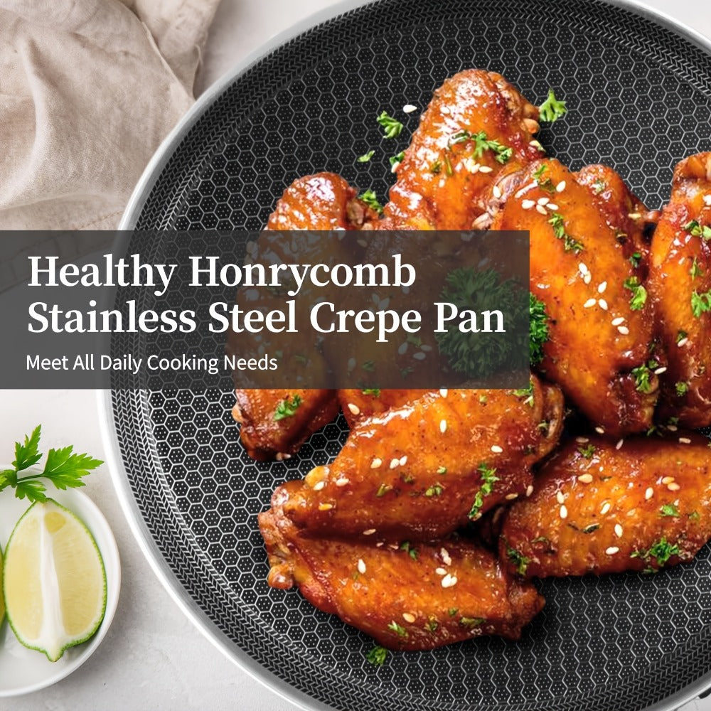 Stainless Steel Crepe Pan 11 Inch with Honeycomb Cooking Surface, Lid and Triple-Layer Base for Pancakes and Tortillas