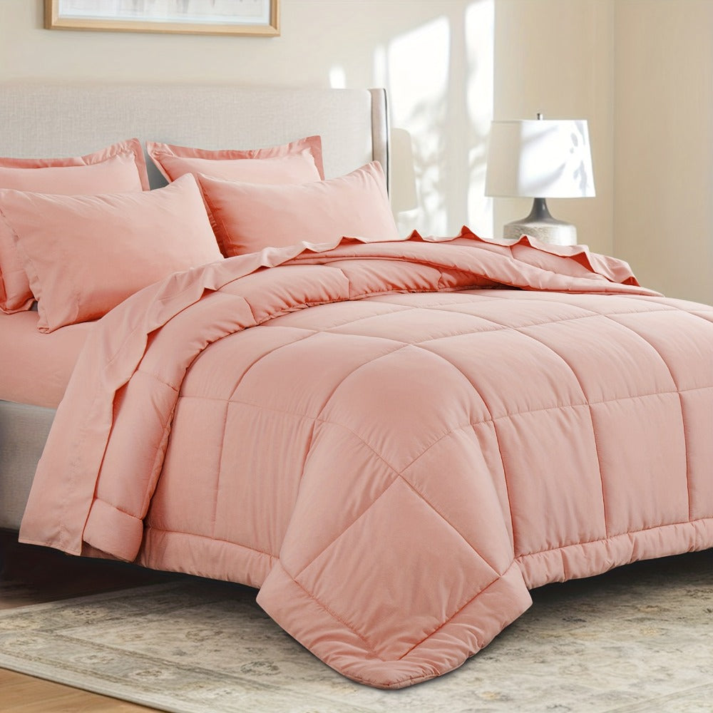 7 Piece Comforter Set Luxury Soft Fluffy Bedding All Season Bed in a Bag with Comforter Fitted Sheet Flat Sheet Pillowcases Hypoallergenic