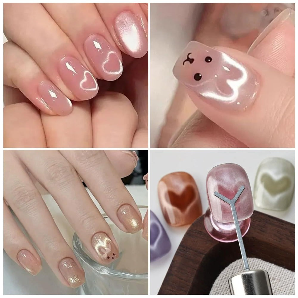Cat Eye Nail Magnet Set 11pcs – 3-in-1 Magnet Stick with Heart & Bunny Designs, Strong Magnetic Tool for Cat Eye Gel Polish Nail Art