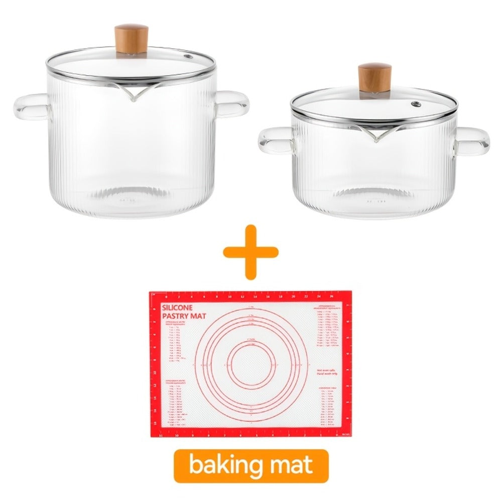 Glass Saucepan Set 2-Pack Stovetop Safe Borosilicate Ribbed Pots with Lids – 78oz & 54oz Heat Resistant Cookware for Soup, Ramen