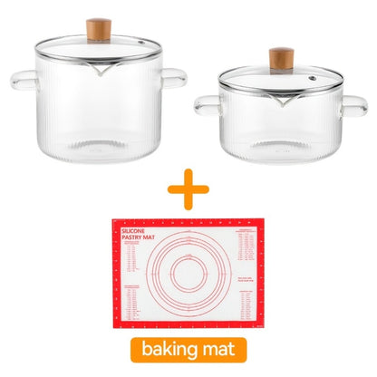 Glass Saucepan Set 2-Pack Stovetop Safe Borosilicate Ribbed Pots with Lids – 78oz & 54oz Heat Resistant Cookware for Soup, Ramen