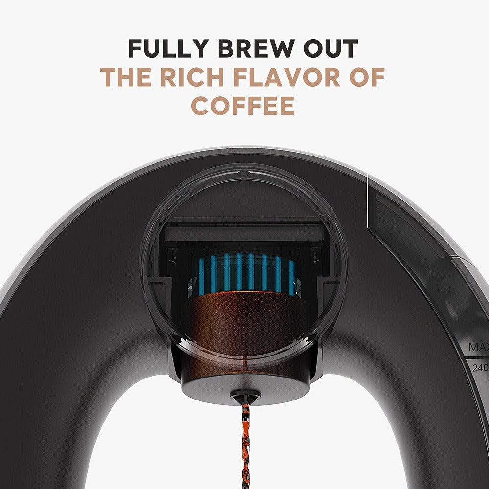 Compact Single-Serve Coffee Maker for Pods, Grounds or Tea with 4-8oz Serving Label and Four Colors