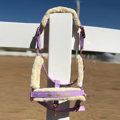 Horse Halter with Detachable Faux Fur Band & Glossy Buckle – Adjustable Head Collar for Horses, Available in 15 Colors & 3 Sizes FULL COB