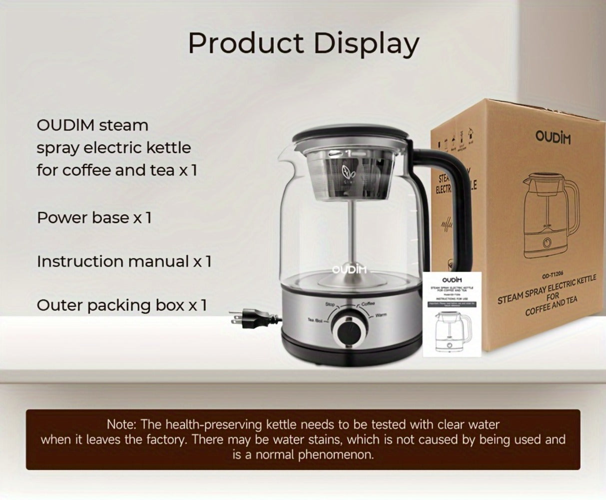 OD-T1206 Glass Coffee Maker and Tea Brewer with 1.2L Capacity, 600W Rating and Keep-Warm Control