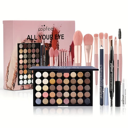 Complete Eye Makeup Kit 40 Color Eyeshadow Palette with Mascara Eyeliner Eyebrow Pencil & Brush – Matte Shimmer Glitter Pigmented Blendable