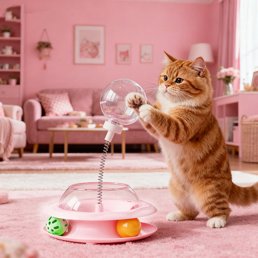 Cat Puzzle Toy Spinning Wheel with Food Spill Feeder – Interactive Rotating Excavating Toy for Indoor Cats & Kittens