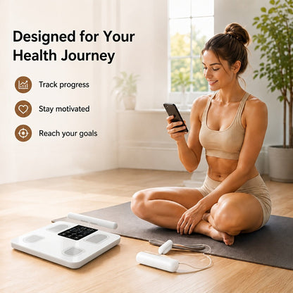 Smart Body Fat Scale with Handle, 8-Electrode Full Body Composition Analyzer, BMI Mass Monitor