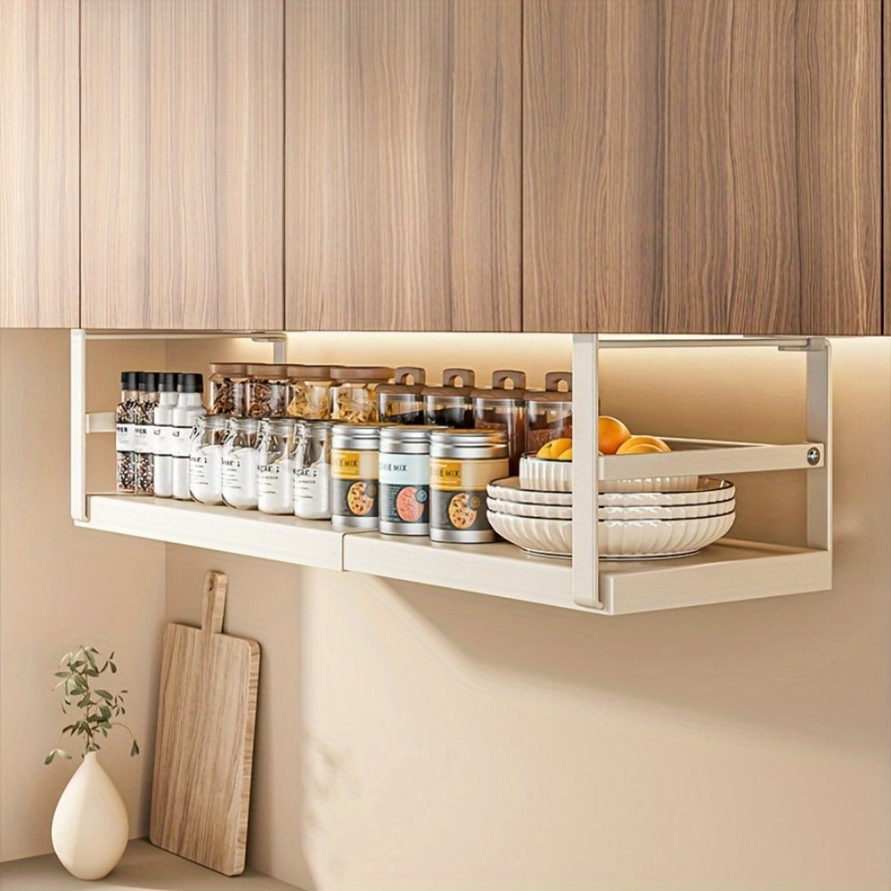 Expandable Cabinet Shelf Organizer Riser for Home Cooking, Dining and Outdoor Meals, with the Listed Configuration