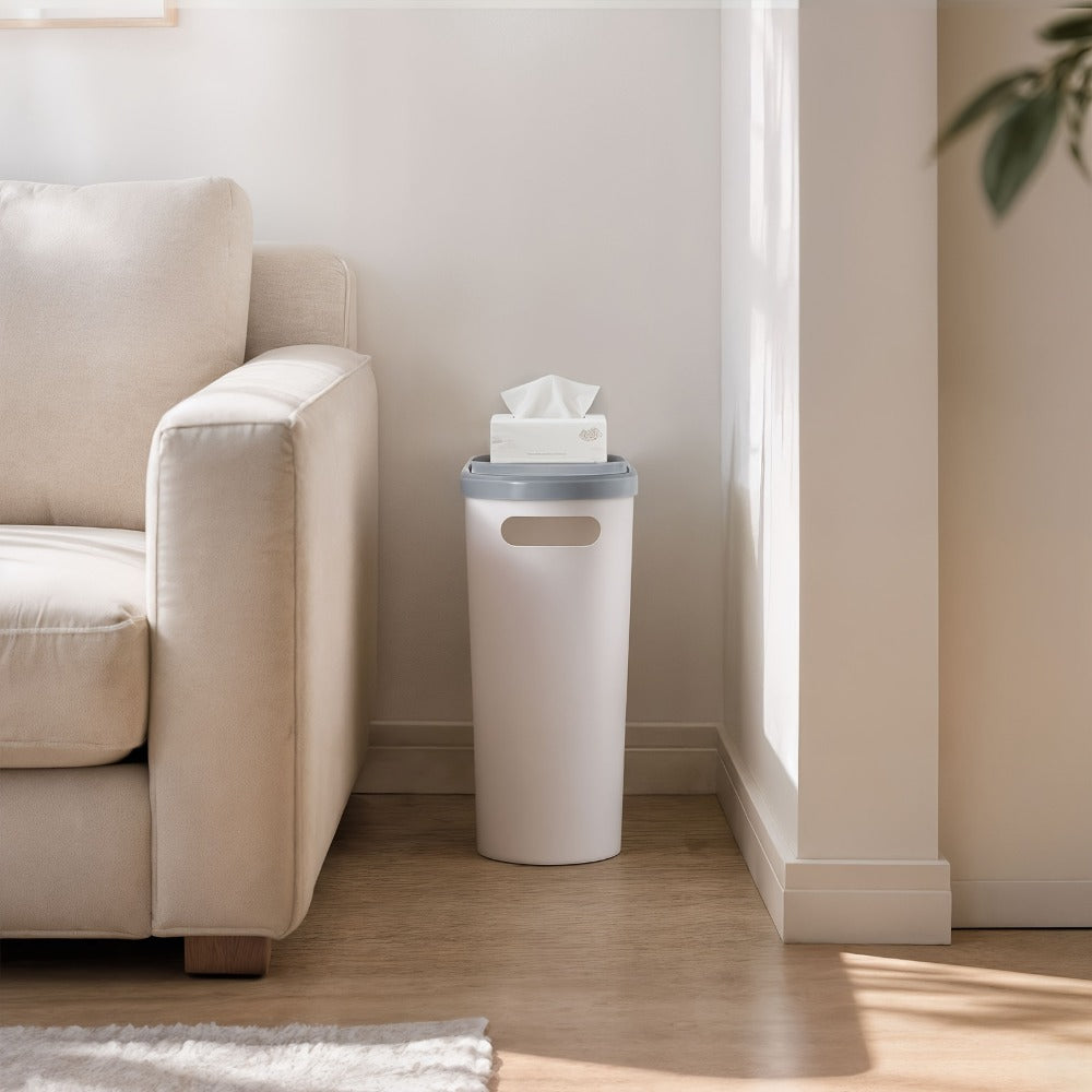 Slim 10L Bathroom Wastebasket with Lid Tray, Built-In Side Handles and Single or Two-Piece Options