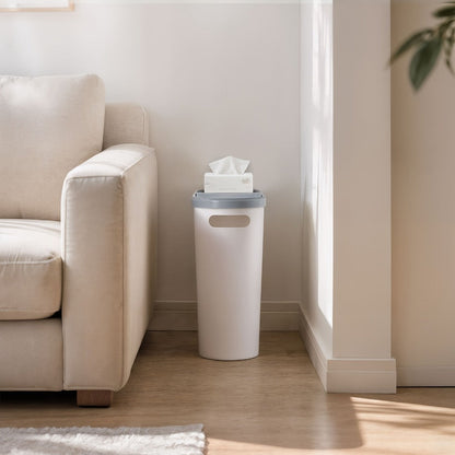 Slim 10L Bathroom Wastebasket with Lid Tray, Built-In Side Handles and Single or Two-Piece Options