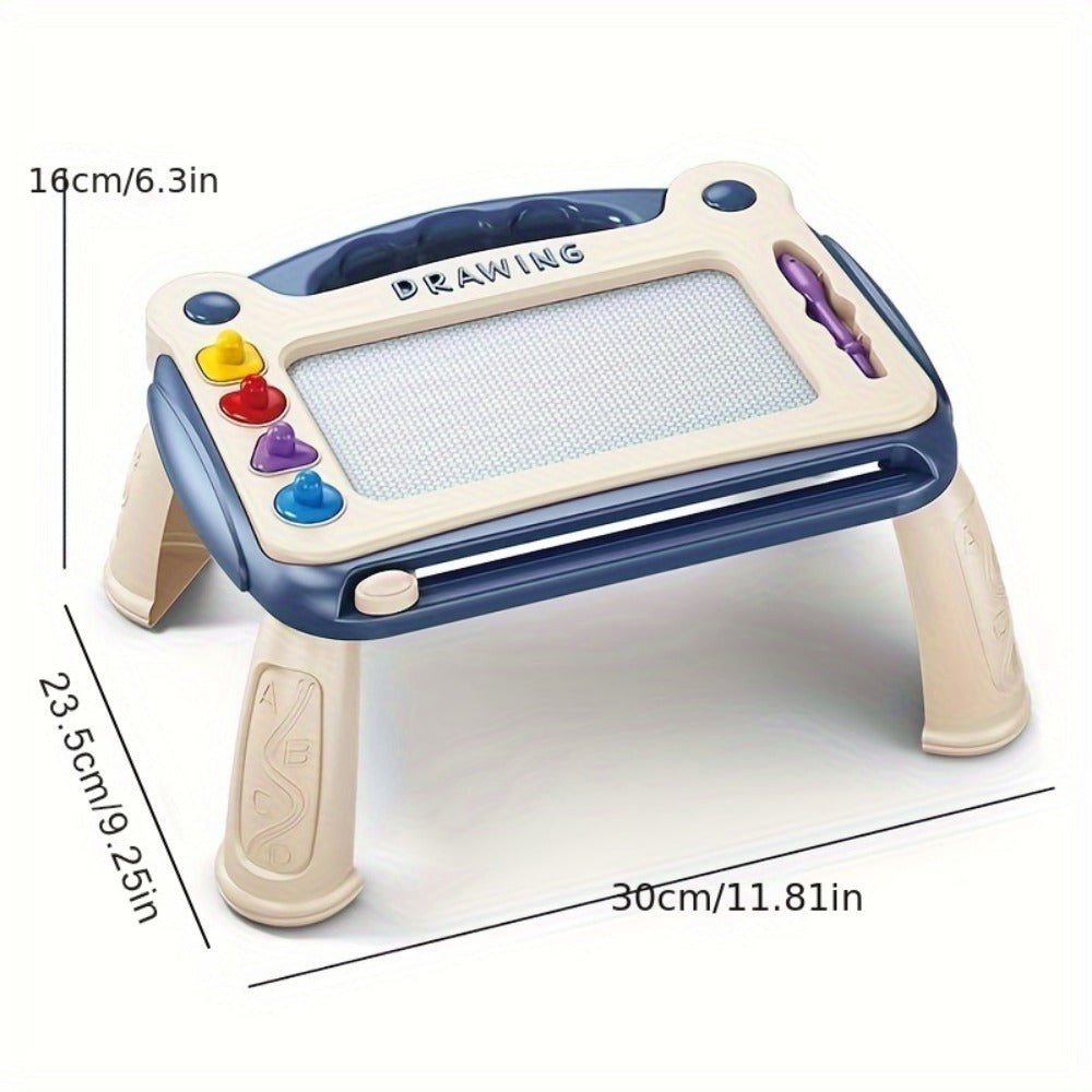 Kids Magnetic Drawing Board with Four Shape Stamps, Slide Eraser, Folding Legs and Blue, Green or Pink Options