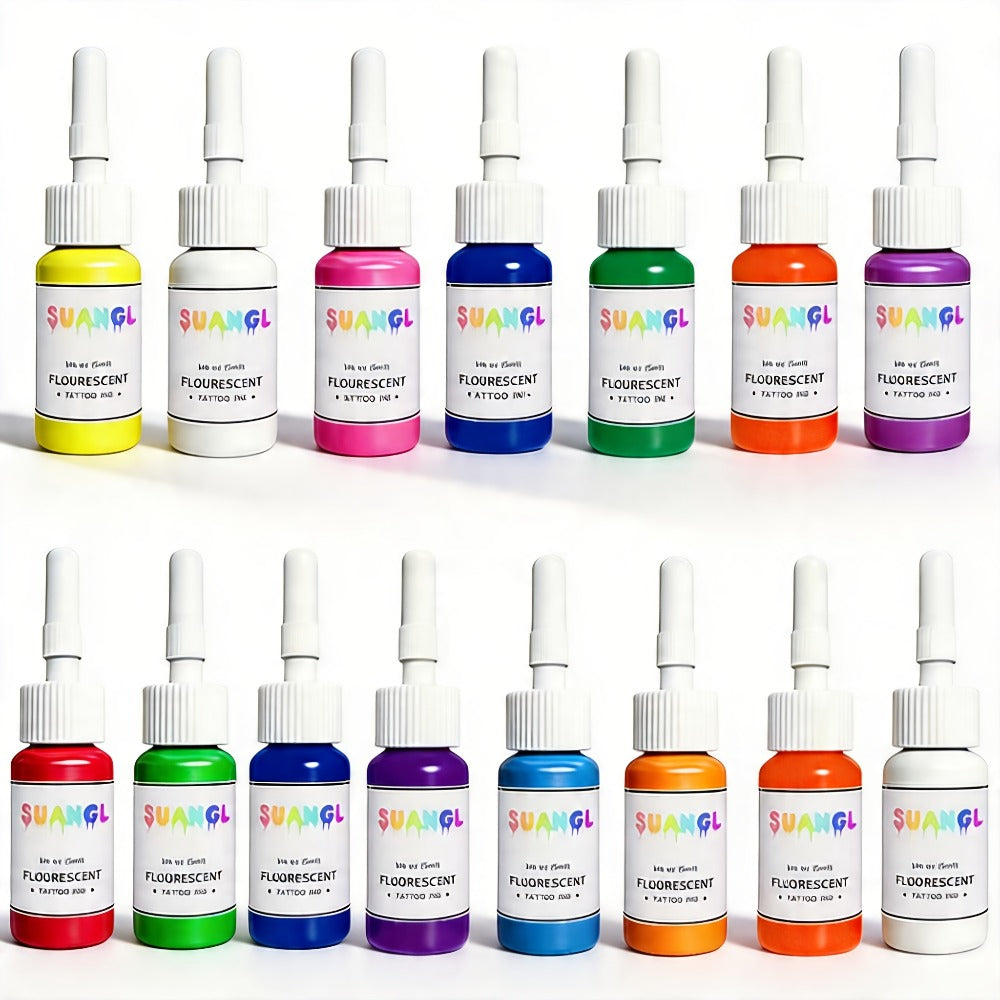 Tattoo Ink UV Fluorescent Set with 5ml Bottles in 5-, 8-, 11- or 15-Color Bottle Options with Item-Specific Color, Capacity and Bottle