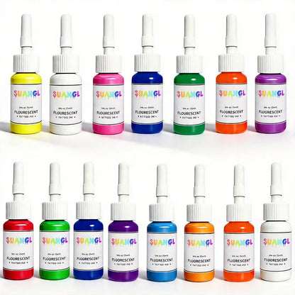Tattoo Ink UV Fluorescent Set with 5ml Bottles in 5-, 8-, 11- or 15-Color Bottle Options with Item-Specific Color, Capacity and Bottle