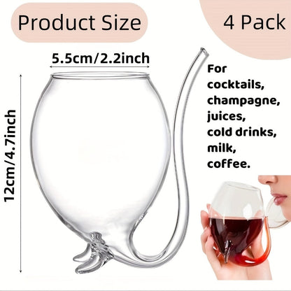 Halloween Cocktail Glasses Set of 4 – 12 Oz Vampire Crane Tail Pirate-Themed Cups with Straw – Reusable Insulated Drinkware for Champagne