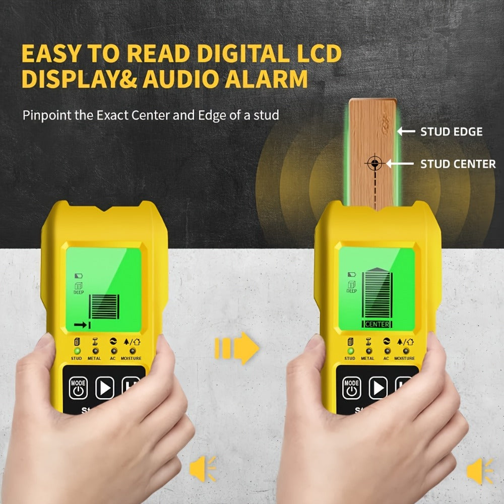 Stud Finder Wall Scanner 7-in-1 LCD Display Sound Alert, Wood Deep Stud Metal AC Wire Moisture Meter Temperature Sensor