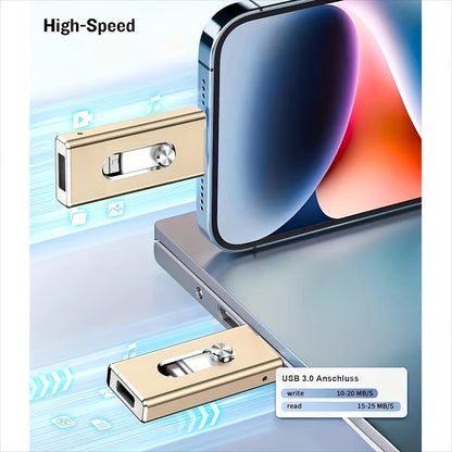 USB Flash Drive 64GB Compact Aluminum-Alloy Four-Connector Memory Stick in Black or Gold Color Options