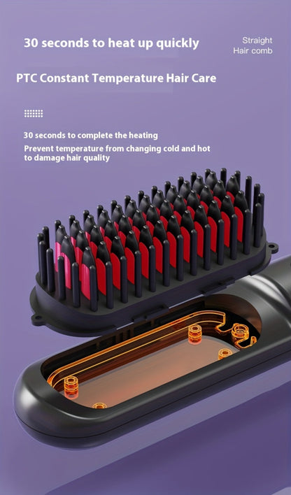 Wireless Hair Straightener Comb - Portable Cordless Straightening Brush with 3-Min Fast Heat, 3 Temp Settings 170-190°C
