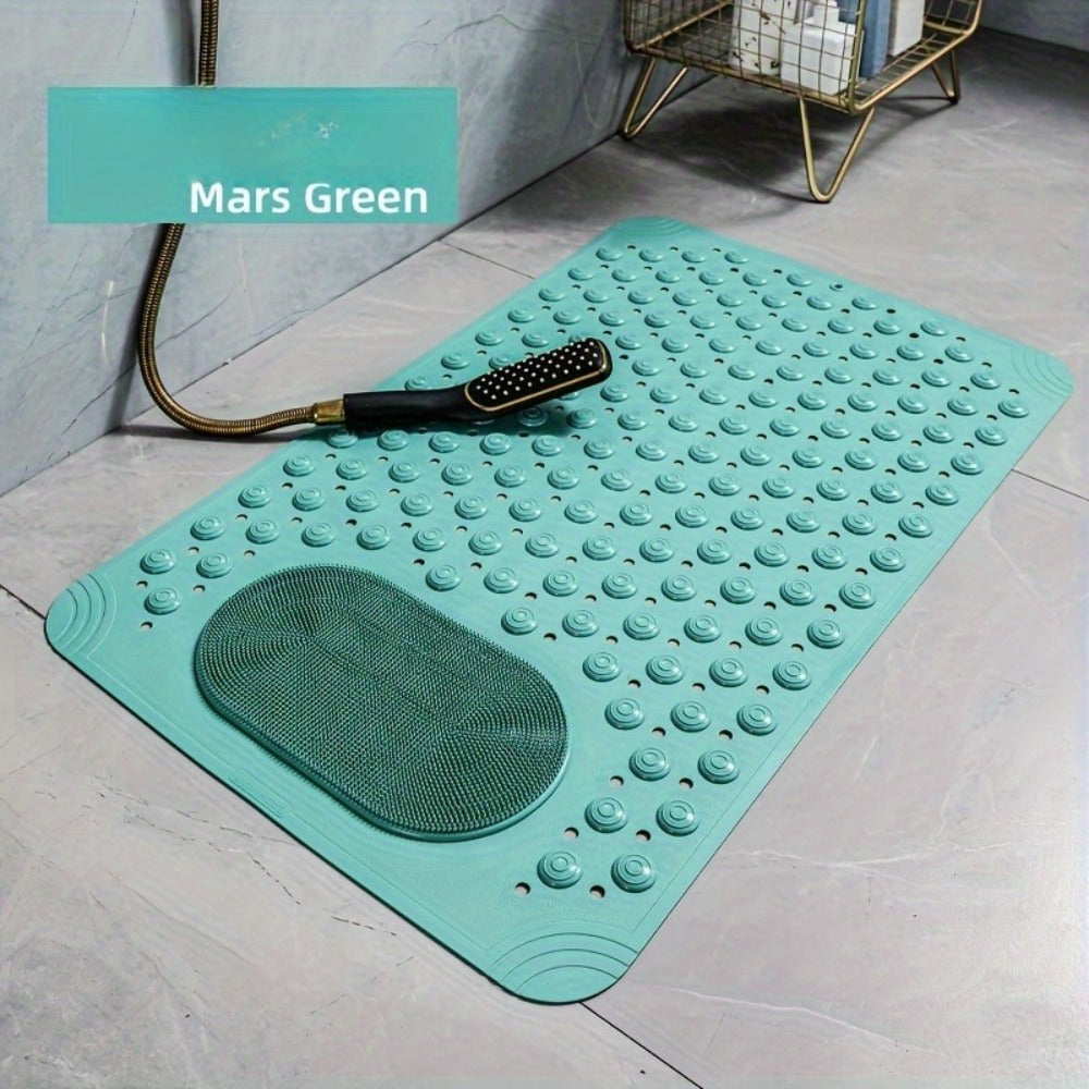 Bath Mat with Massage Buttons - PVC Shower Mat with Polka Dot Pattern, 0.35" Thick Rectangular Bathroom Safety Mat
