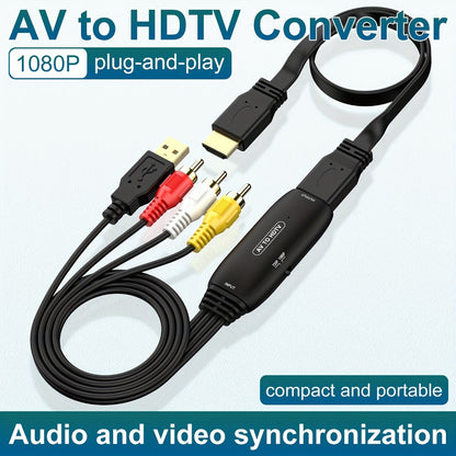 RCA to HDMI Converter 1080P Analog Composite AV to HD, Connects DVD VCR VHS PS3 Game Console Android TV Box to HDMI TV