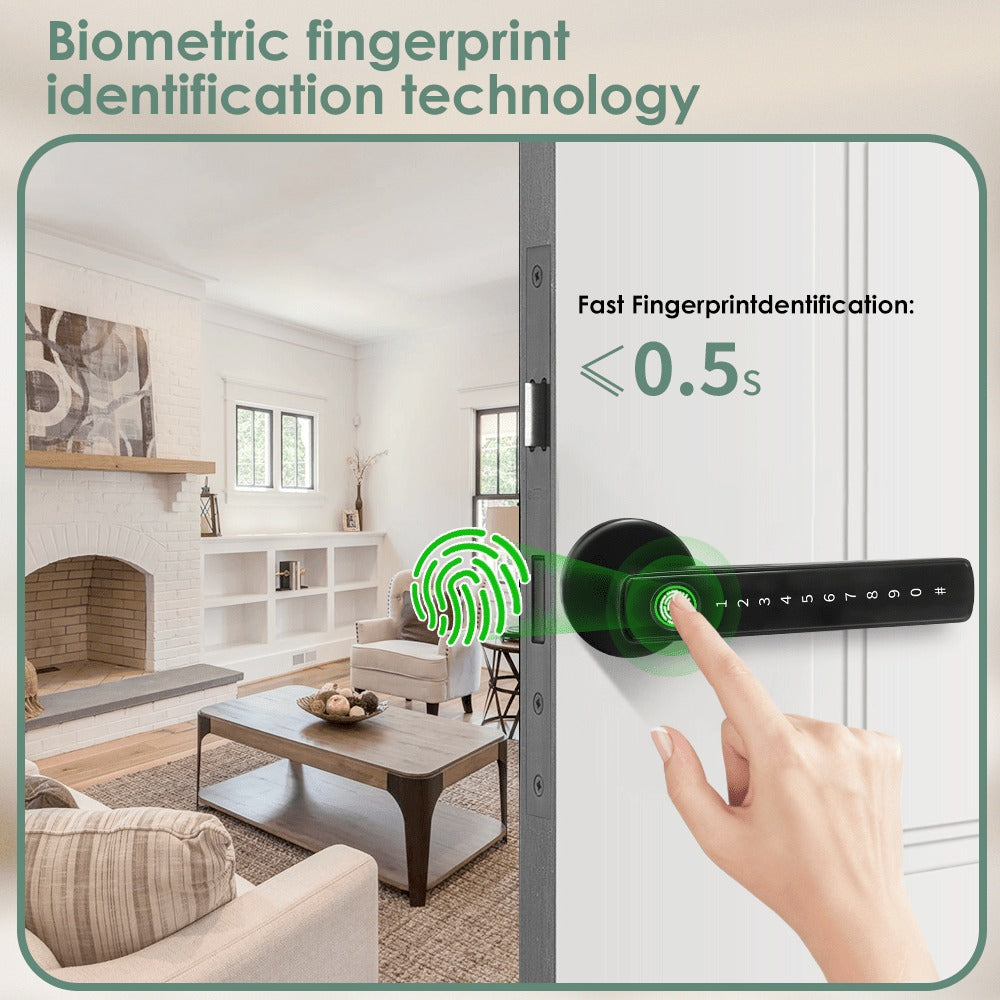 Aluminum Alloy Smart Door Handle Lock 4-in-1 with Fingerprint, Password, App & Key, Left & Right Hand Compatible