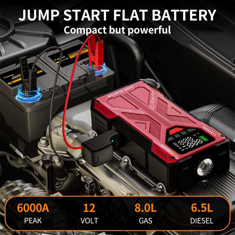 Jump Starter with Air Compressor 5000A/7000A Peak – 150PSI Digital Tire Inflator, Portable Battery Pack for 10L Gas & Diesel