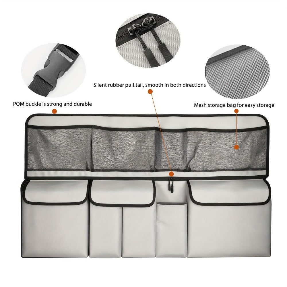 Car Trunk Organizer Bag – High Capacity Oxford Cloth Rear Seat Storage with Adjustable Dividers & Storage Pockets, Universal Fit for Cars
