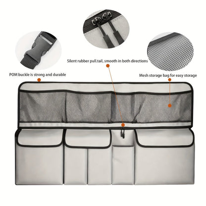 Car Trunk Organizer Bag – High Capacity Oxford Cloth Rear Seat Storage with Adjustable Dividers & Storage Pockets, Universal Fit for Cars