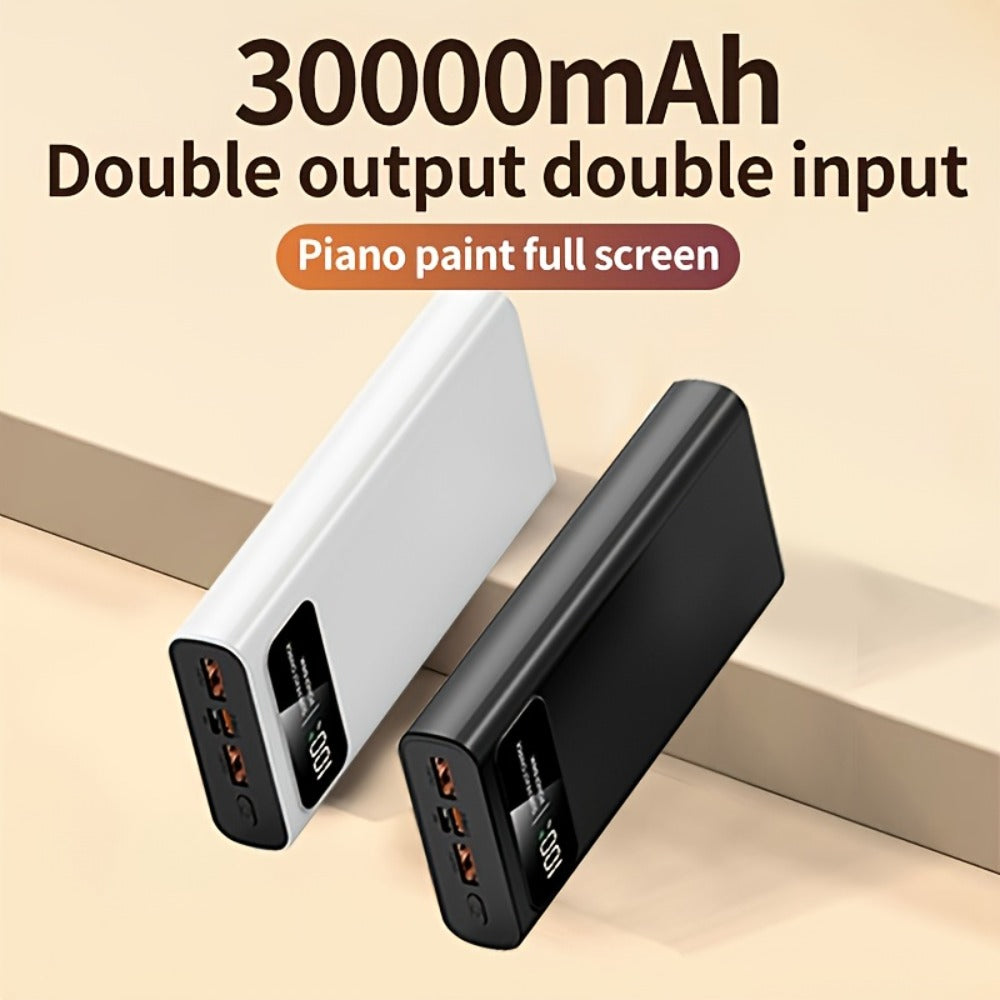Power Bank 30000mAh 22.5W with Two-Way Charging, Dual USB, USB-C and Digital Display in White