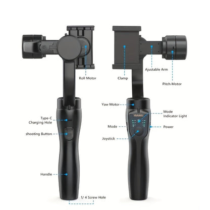 Handheld 3-Axis Smartphone Gimbal Stabilizer with Wireless Bluetooth No App Required Anti-Shake Video Recording