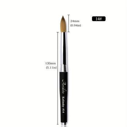 100% Pure Kolinsky Round Head Acrylic Nail Art Brush Black Metal Handle Size 12 14 16 18 – Professional Nail Extension & Acrylic Powder