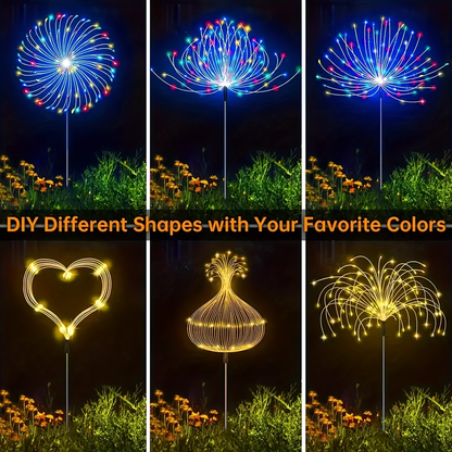 Solar Garden Lights Firework Stakes with 240/360/480 LEDs, 8 Modes, 4/8 Packs and Three Colors