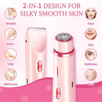 Bikini Trimmer for Women 2-in-1 Dual Head Electric Shaver - Wet Dry Body Hair Remover for Bikini Area Underarms Legs Arms Face