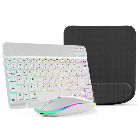 Wireless RGB Backlit Gaming Keyboard and Mouse Combo with Mouse Pad, 10-Inch Portable Keyboard Mouse Set for PC iOS Android Tablets