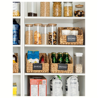 Water Hyacinth Pantry Storage Baskets 2-Pack with Seagrass Options and Integrated Shelf Handles
