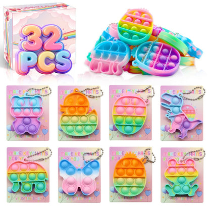 Animal Press Pop Toy Set 32/36pcs, Cute Keychain Fidget Toys for Kids, Party Favors, Classroom Rewards