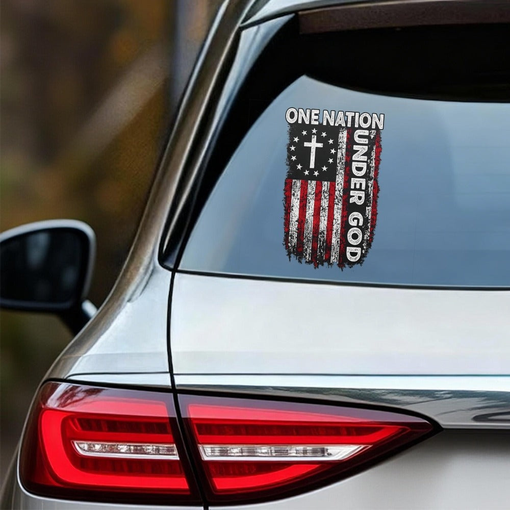 One Nation Under God Cross-and-Flag Decal in a 5.12-Inch Single-Piece Checkout Option for Cars