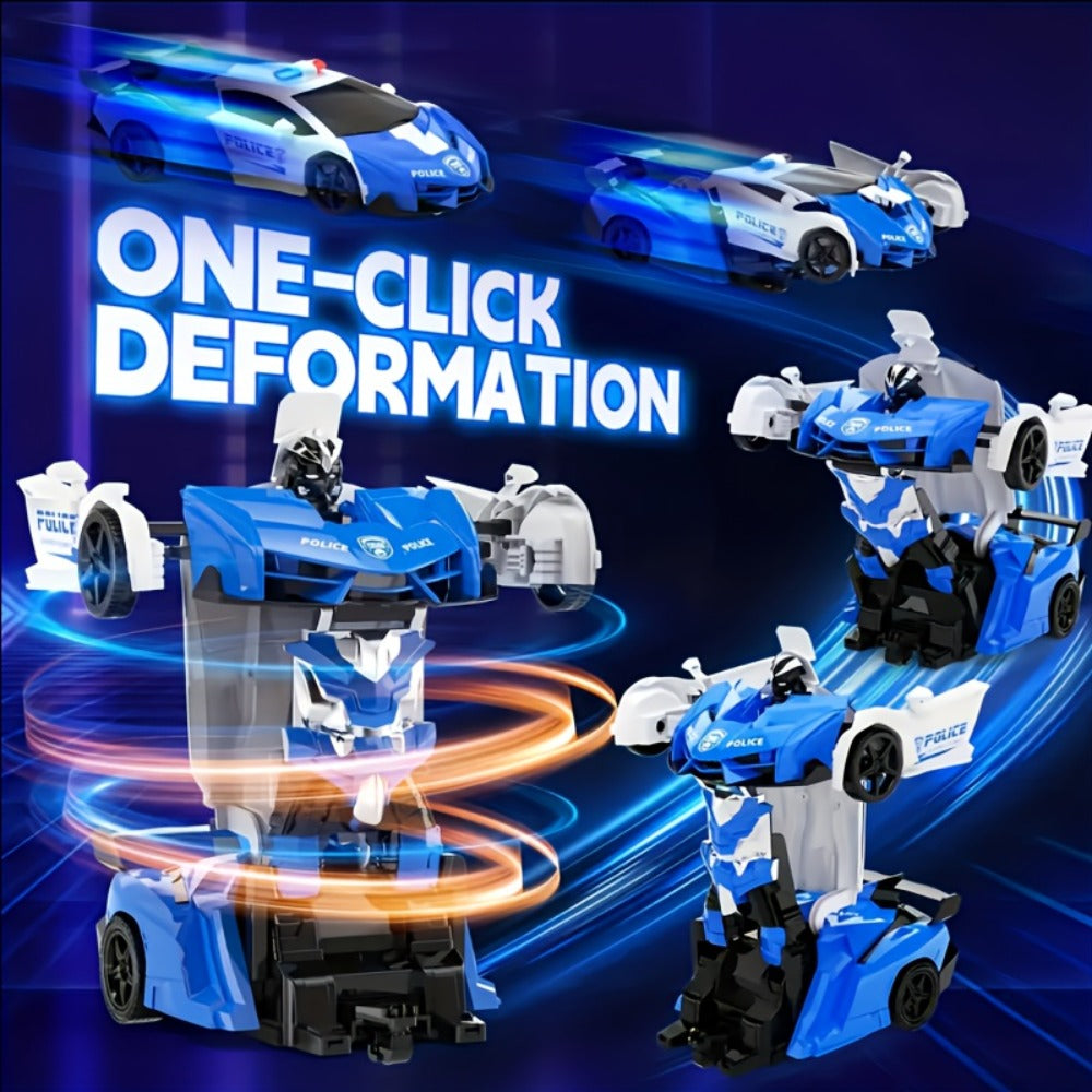 Spider Robot RC Car for Kids 1:18 with LED Lights, One-Button Transform Police Car Stunt Toy