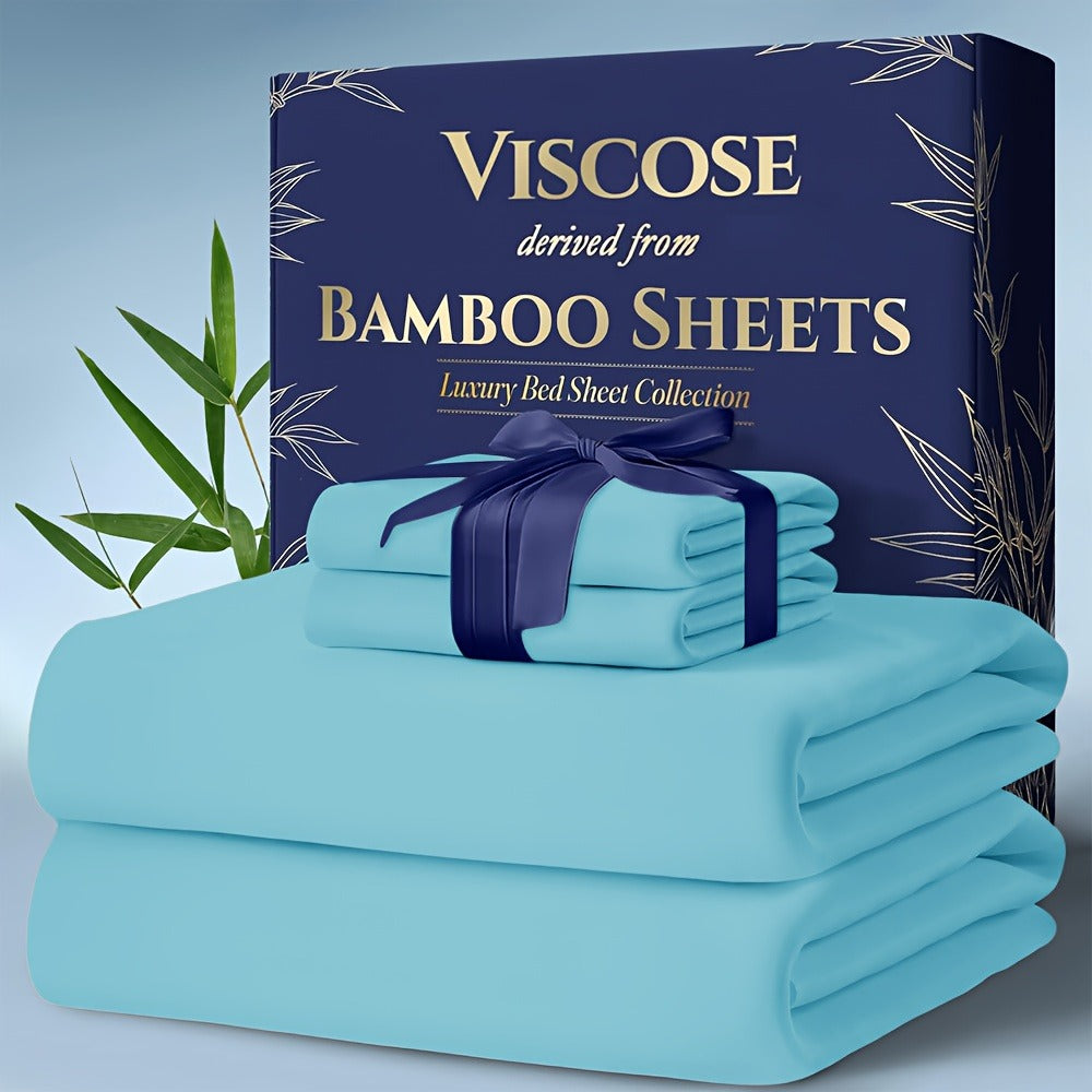 Bed Sheet Set Bamboo-Derived Fabric with Four Bed Sizes, specified Sheet Dimensions and Thirteen Colors