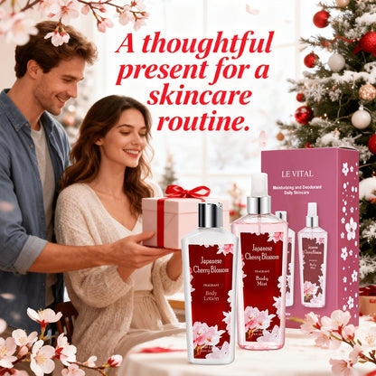 Cherry Blossom Gift Set for Women Body Lotion and Body Mist Japanese Sakura Fragrance Moisturizing Softening Skin Care Set