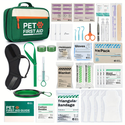 Pet First Aid Kit for Dogs & Cats – 50-Piece Emergency Supplies with Bandages, Gauze, Scissors & Disposable Booties